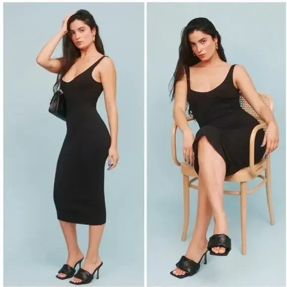 Reformation Dress Braun Sleeveless V-Neck Bodycon Midi Black Women's Size S - Picture 8 of 8